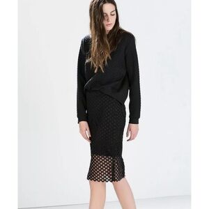 Zara Basic Guipure Black Embroidered Crochet Lace Cut Out Pencil Skirt